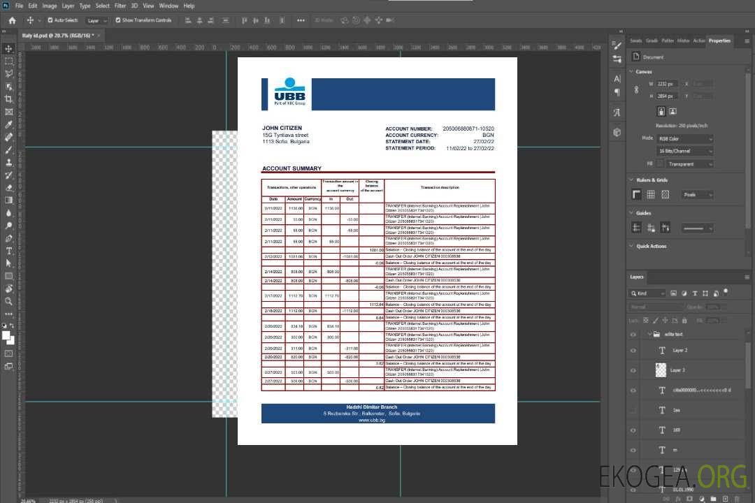 Relevé bancaire Bulgarie UBB template Relevé bancaire Bulgarie UBB template